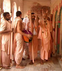 On the veranda of Jiva Goswami's Samadhi